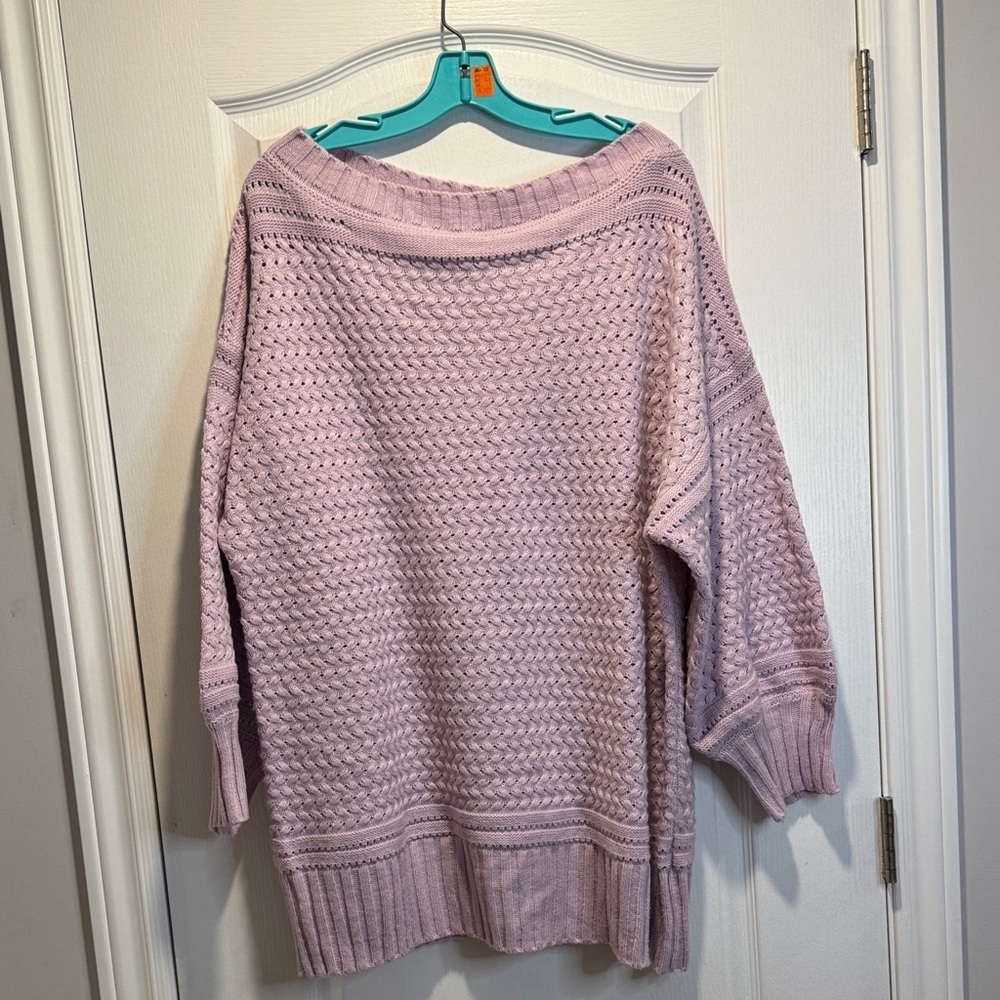 133- Promesa Purple Oversized Chunky Knit Crew Neck Sweater Cozy Pullover Top